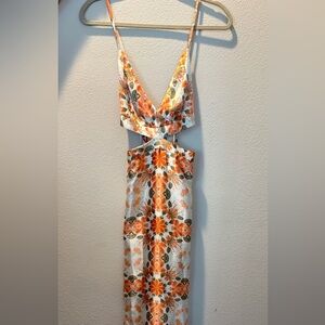House of Harlow 1960 Orange Floral Satin Maxi Dress